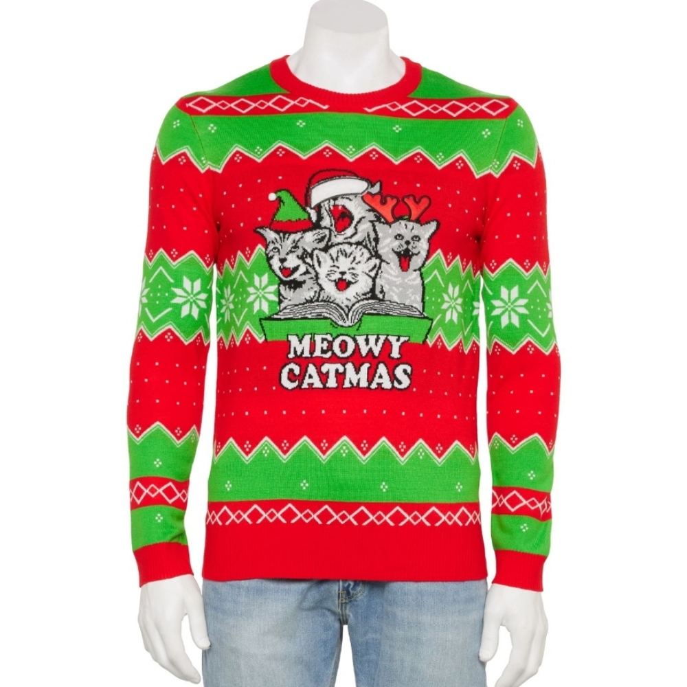 NWT Ugly Christmas Sweater  Cat Meowy Catmas Unisex Holiday Mad Engine XL